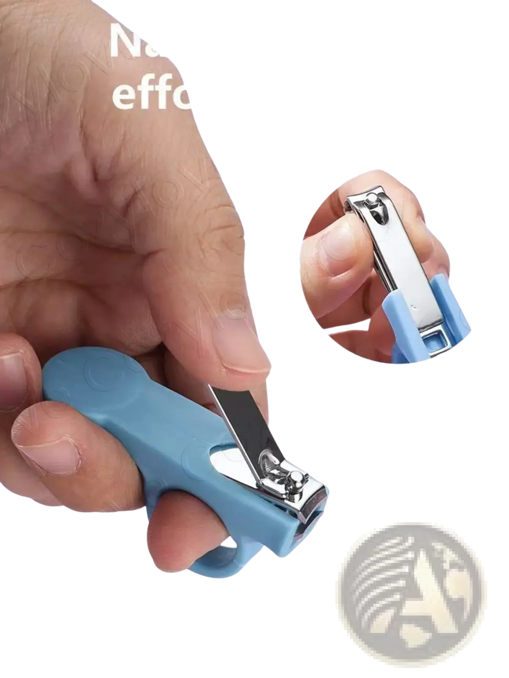 Blue ergonomic nail clippers with stainless steel blade and finger-friendly handle in baby grooming kit bpa free care set