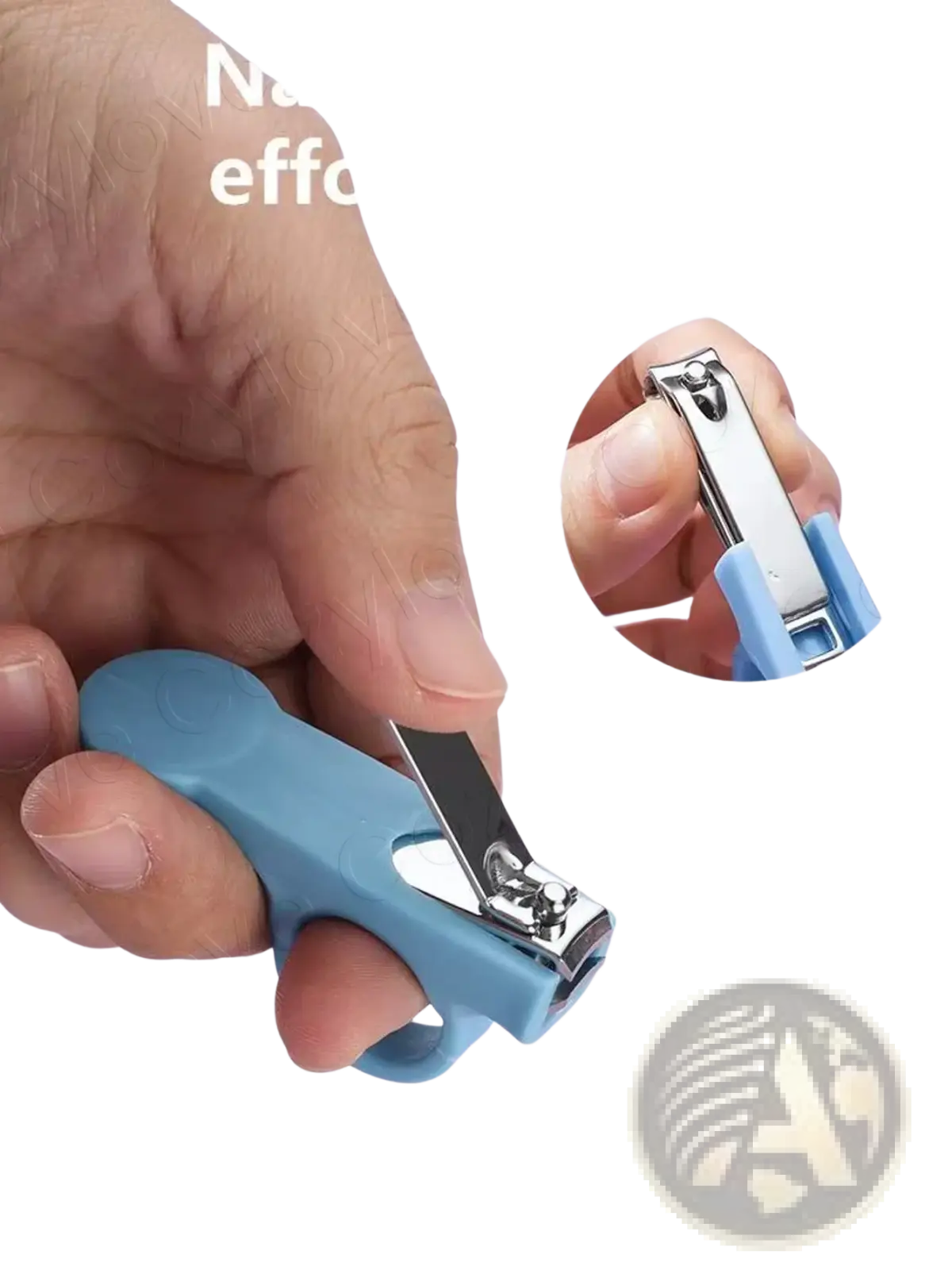 Blue ergonomic nail clippers with stainless steel blade and finger-friendly handle in baby grooming kit bpa free care set