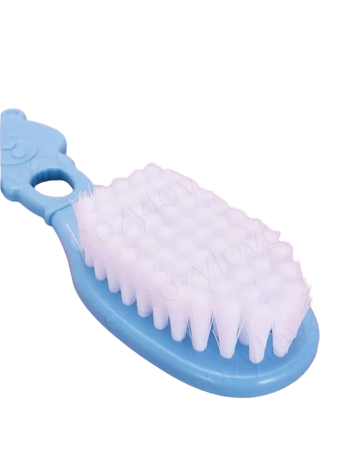 Blue plastic baby scalp brush with white bristles in bpa free baby grooming care set for gentle infant use
