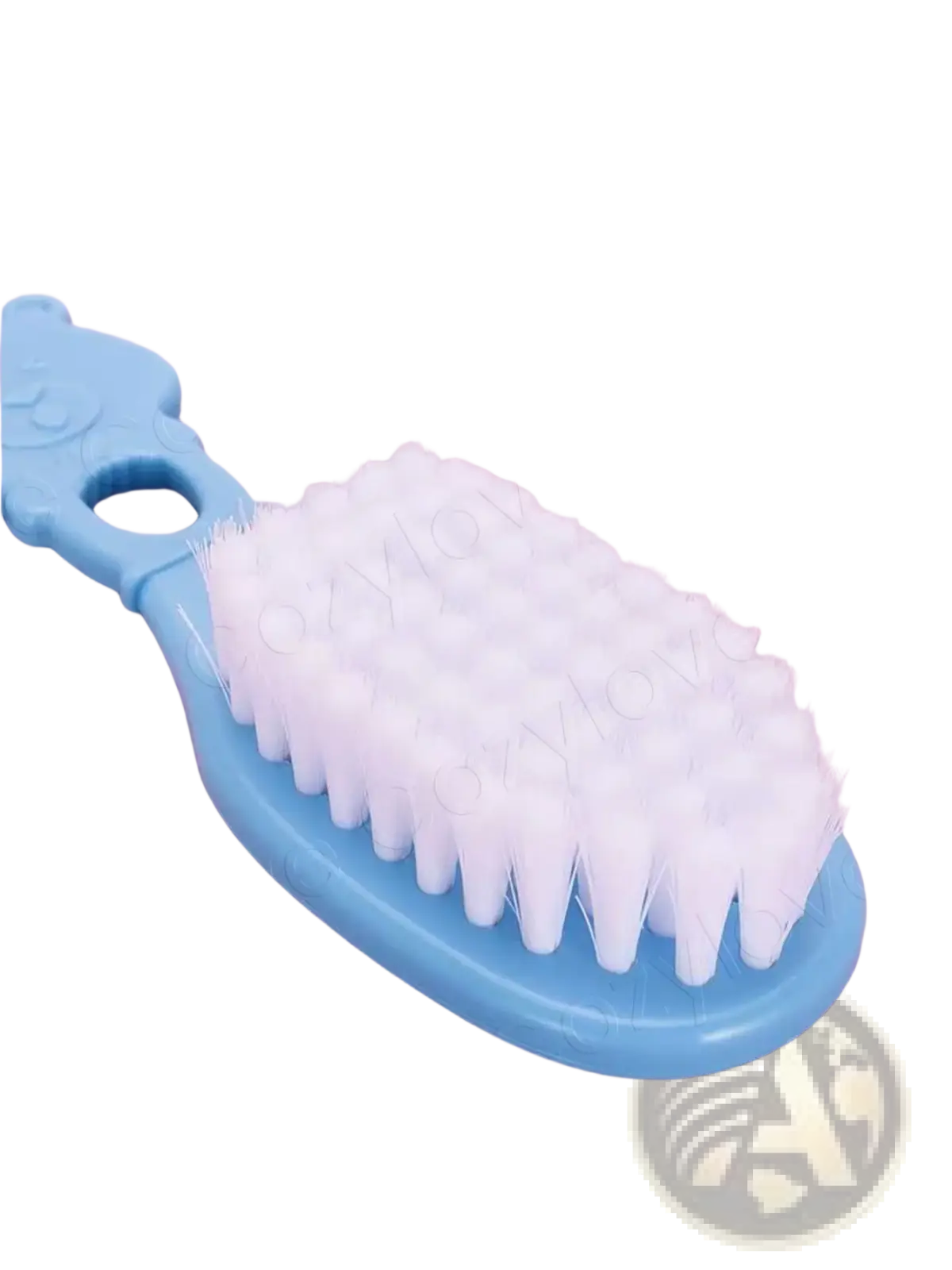 Blue plastic baby scalp brush with white bristles in bpa free baby grooming care set for gentle infant use