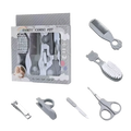 Gray plastic baby grooming kit bpa free care set with soft-bristled brushes paw print comb and safety scissors