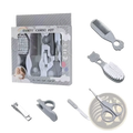 Gray plastic baby grooming kit bpa free care set with soft-bristled brushes paw print comb and safety scissors