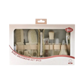 Beige baby grooming kit newborn care set with nine pieces including brushes combs scissors and a digital thermometer