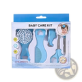 Light blue baby grooming kit with soft-bristled brush comb nail clipper and ergonomic scissors for infant care