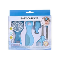 Light blue baby grooming kit with soft-bristled brush comb nail clipper and ergonomic scissors for infant care