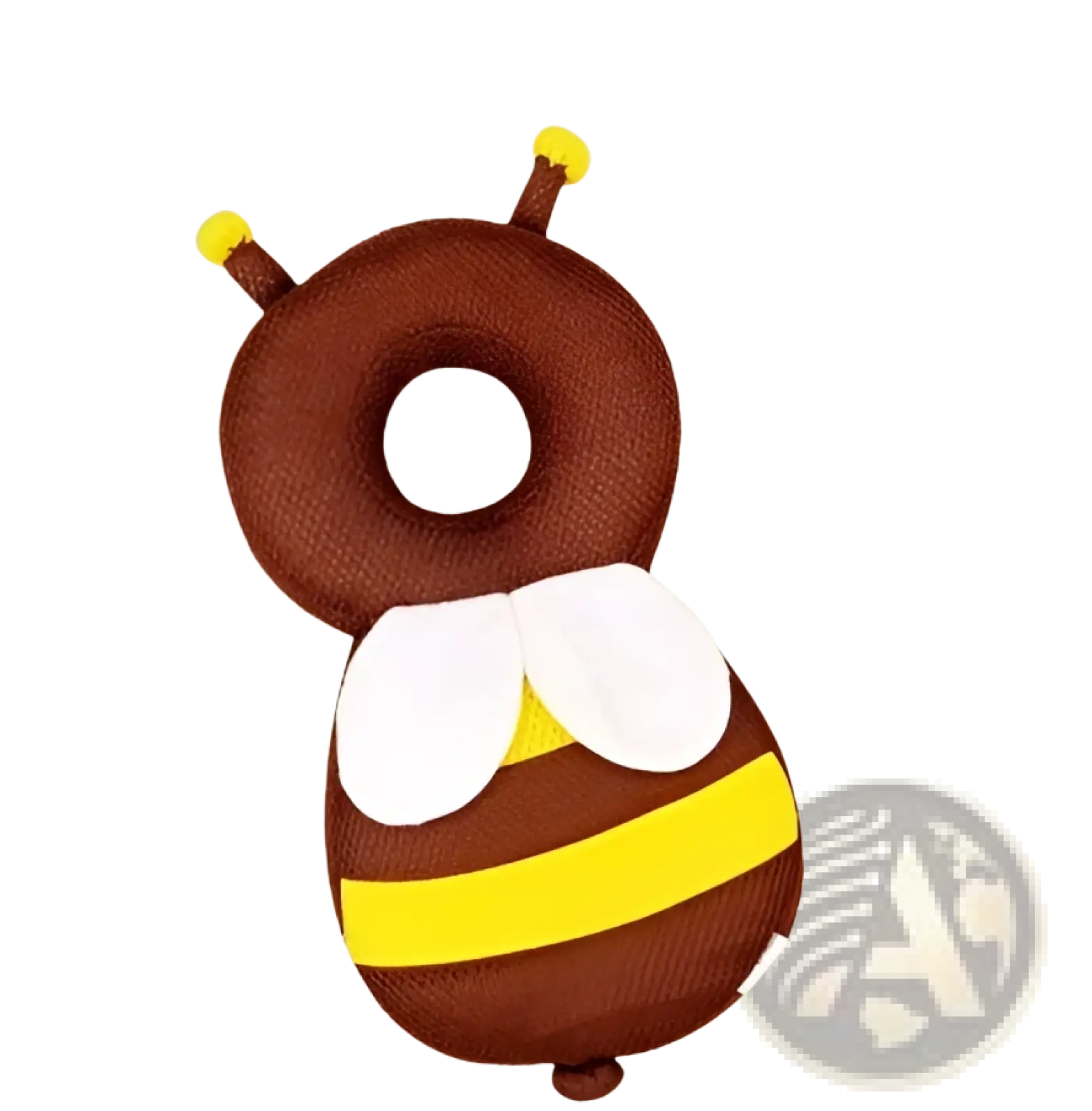 Brown and yellow bee-shaped breathable baby head protection pillow with white wings for toddler backpack use