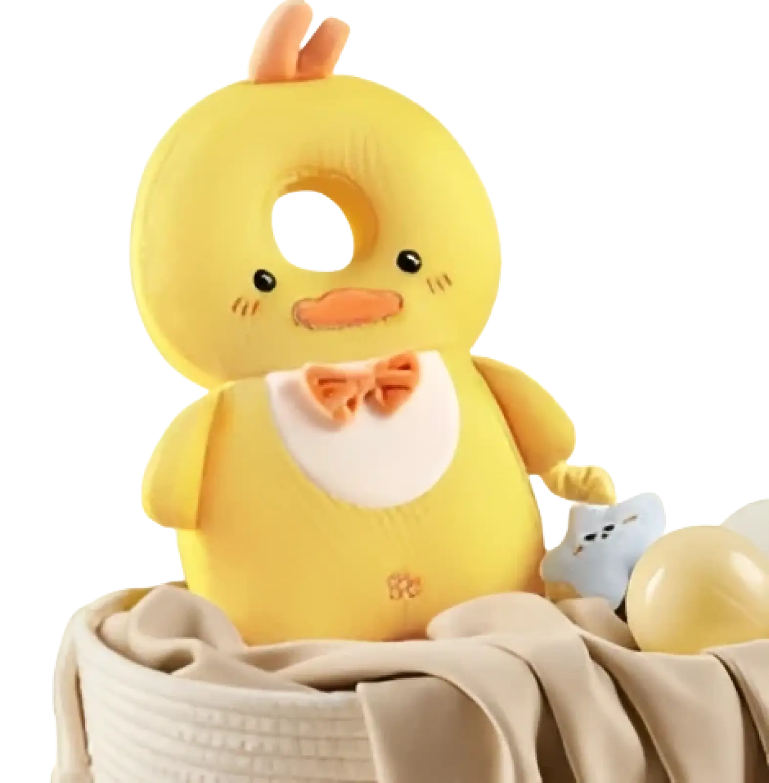 Yellow plush duck baby head protector anti fall backpack cushion with orange beak and bow tie for safety