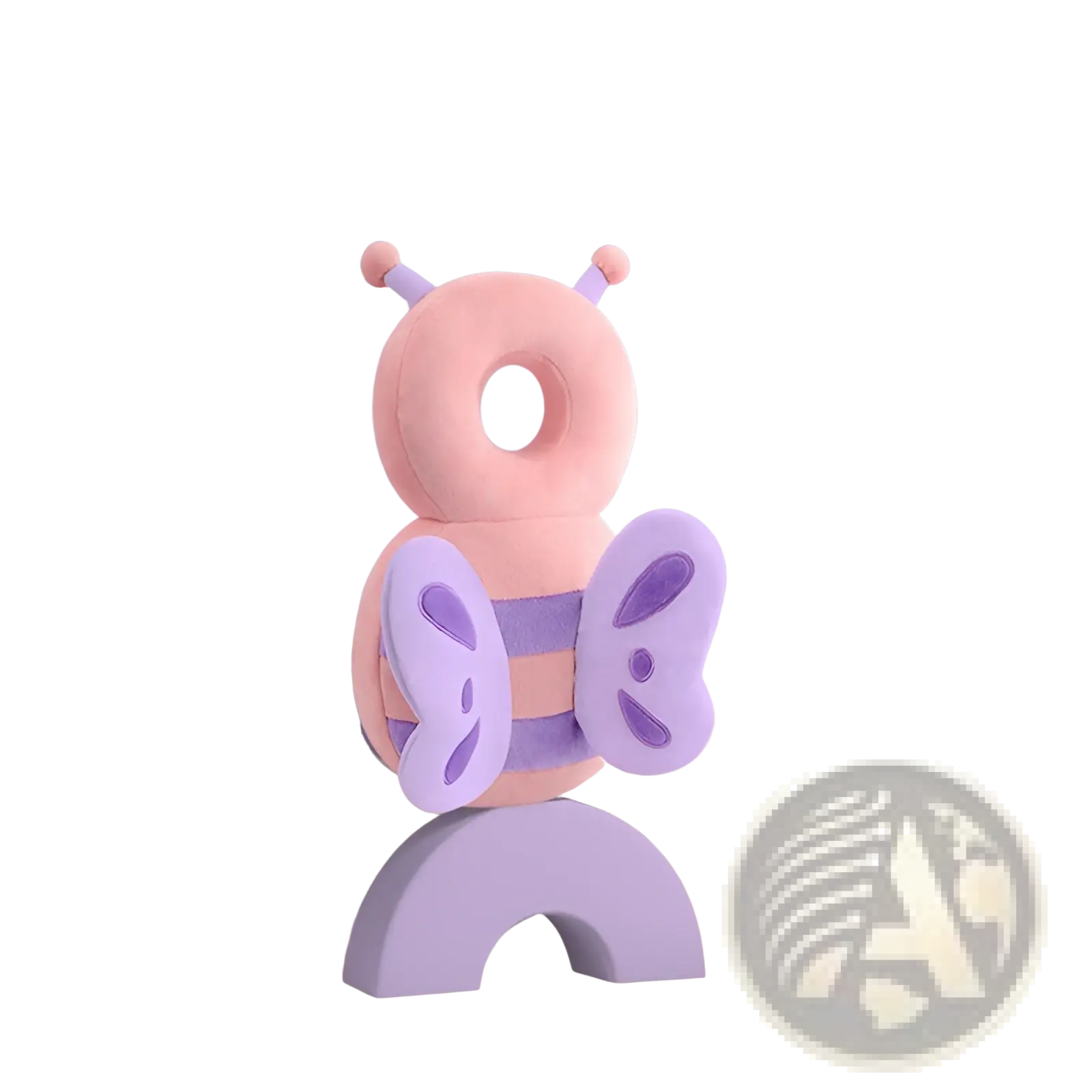 Pastel pink and lavender plush bee-shaped baby head protector cushion with soft rounded wings and antennae for anti fall safety