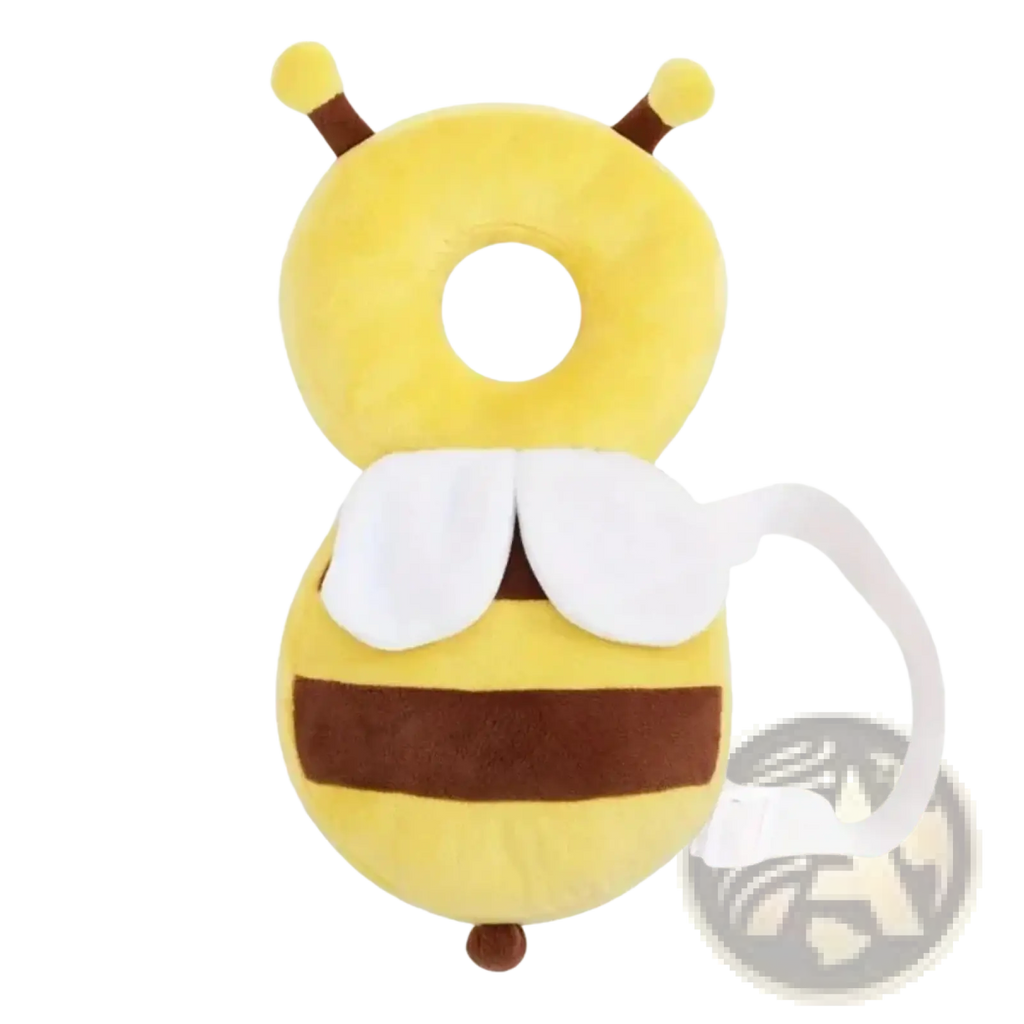 Yellow and brown plush bee-shaped baby head protector safety pillow with white wings for fall prevention