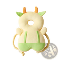 Cream-colored plush dinosaur baby head protector with green ears horns and belly patch for toddler fall protection