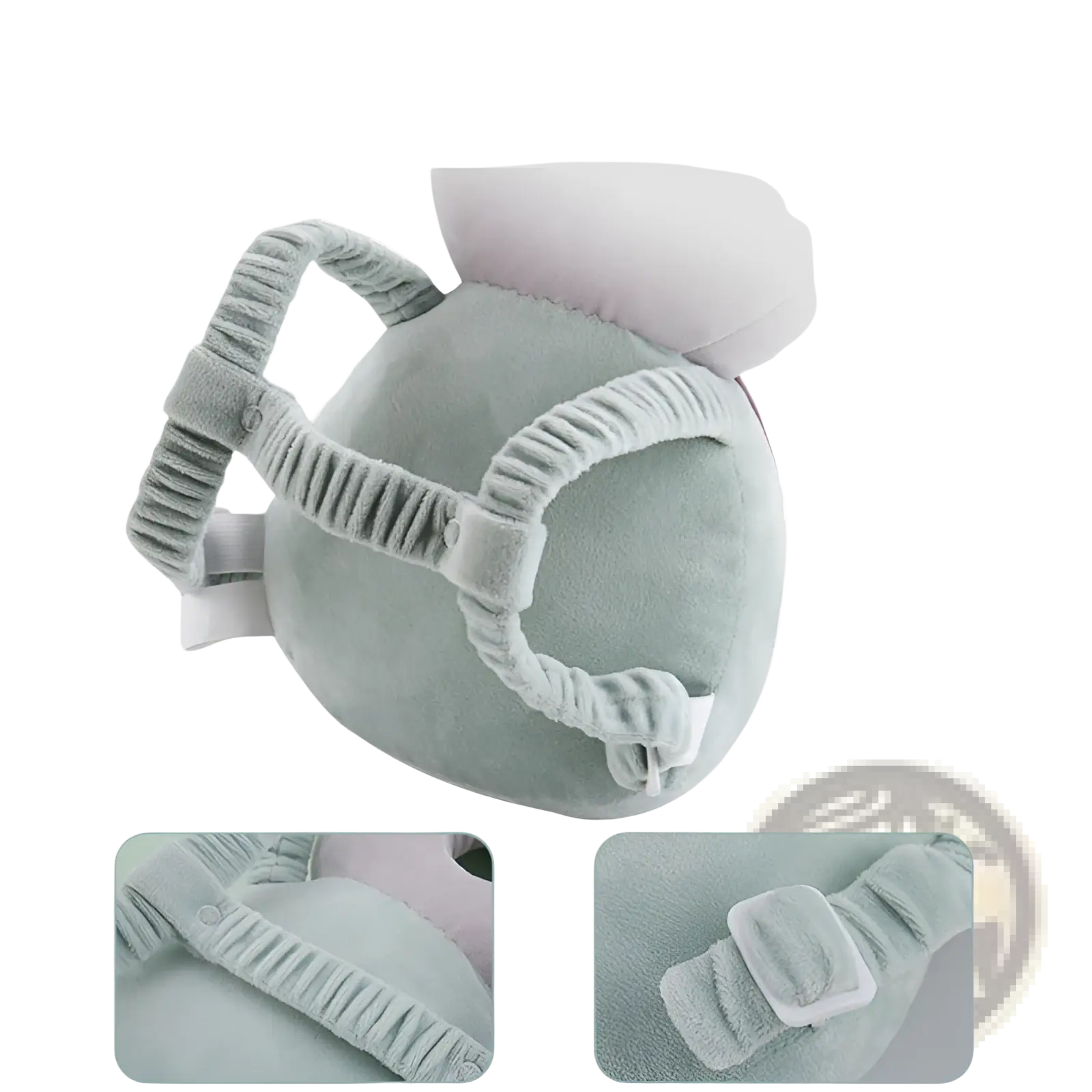 Light green plush chest strap with adjustable velcro and buckle closure for baby head protector fall protection pillow