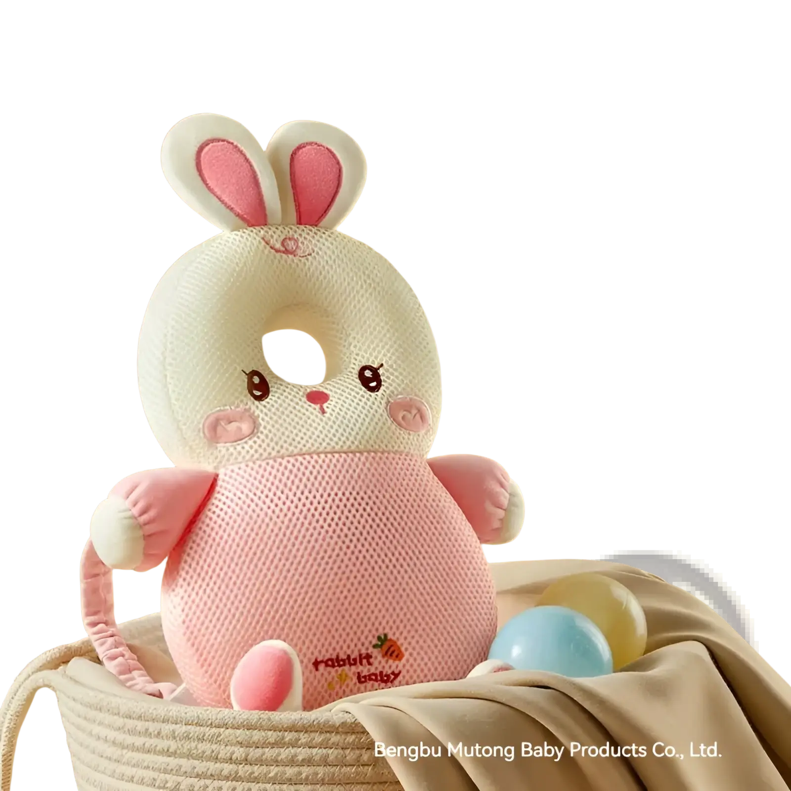 Baby head protector toddler fall protection pillow soft 3d bunny shape pink and white mesh fabric with embroidery