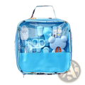 Blue baby healthcare grooming kit with clear front panel and cartoon character design 13-piece safety set