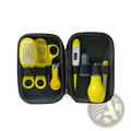 Baby healthcare and grooming kit 8-piece set with yellow baby care tools in a black zippered case for infant grooming
