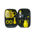 Baby healthcare and grooming kit 8-piece set with yellow baby care tools in a black zippered case for infant grooming