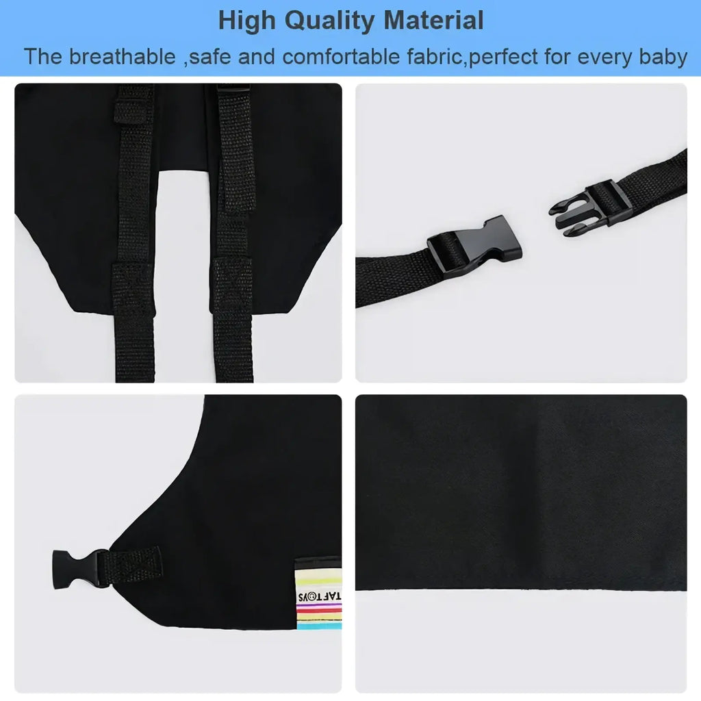 Black baby high chair safety strap with breathable fabric and adjustable black webbing straps with plastic buckles