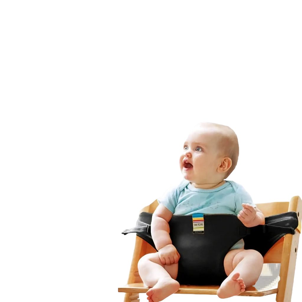 Black fabric baby high chair safety strap with adjustable seat belt for 4 to 36 month olds portable child harness