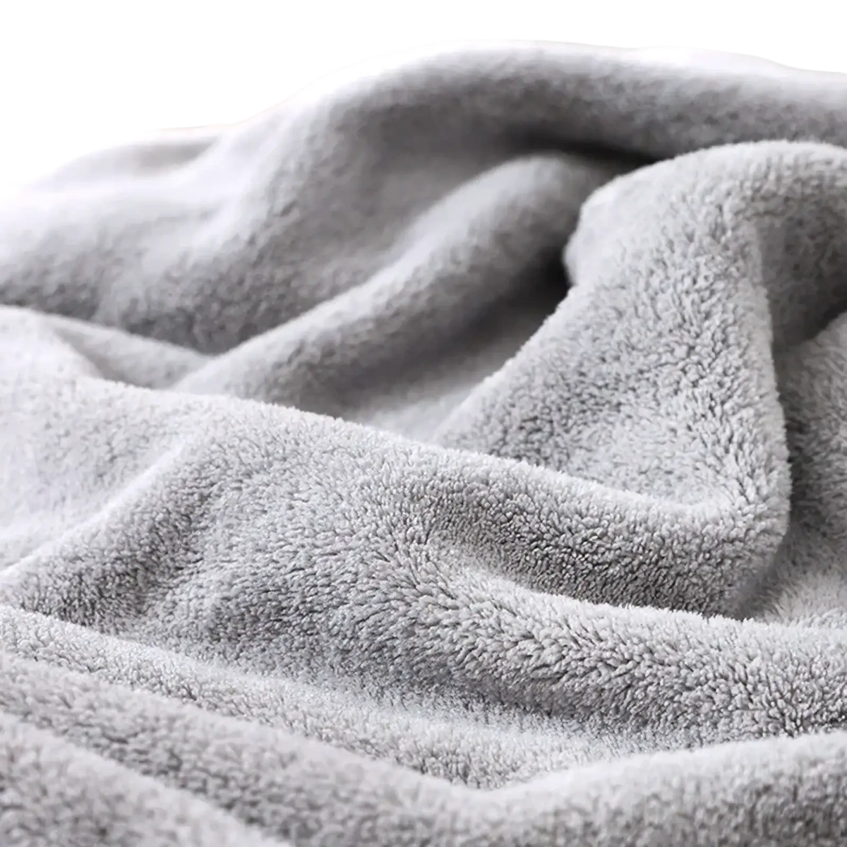 Soft plush gray fleece baby hooded animal bath towel made of cozy coral fleece with a textured surface