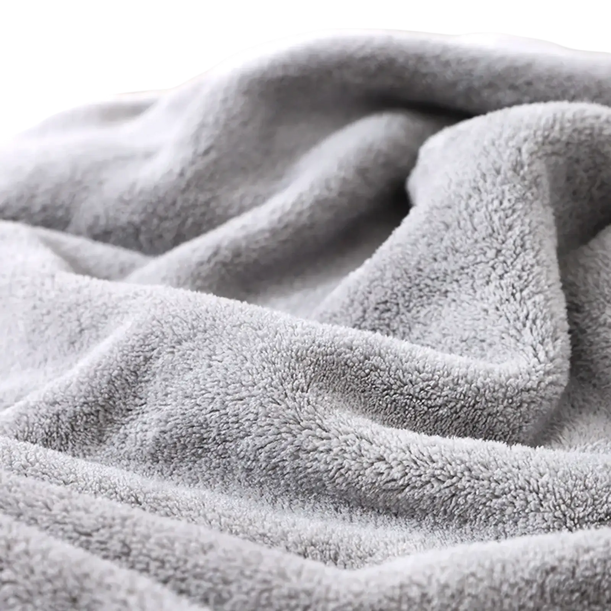 Soft gray plush baby hooded animal bath towel with cozy textured surface made of soft coral fleece