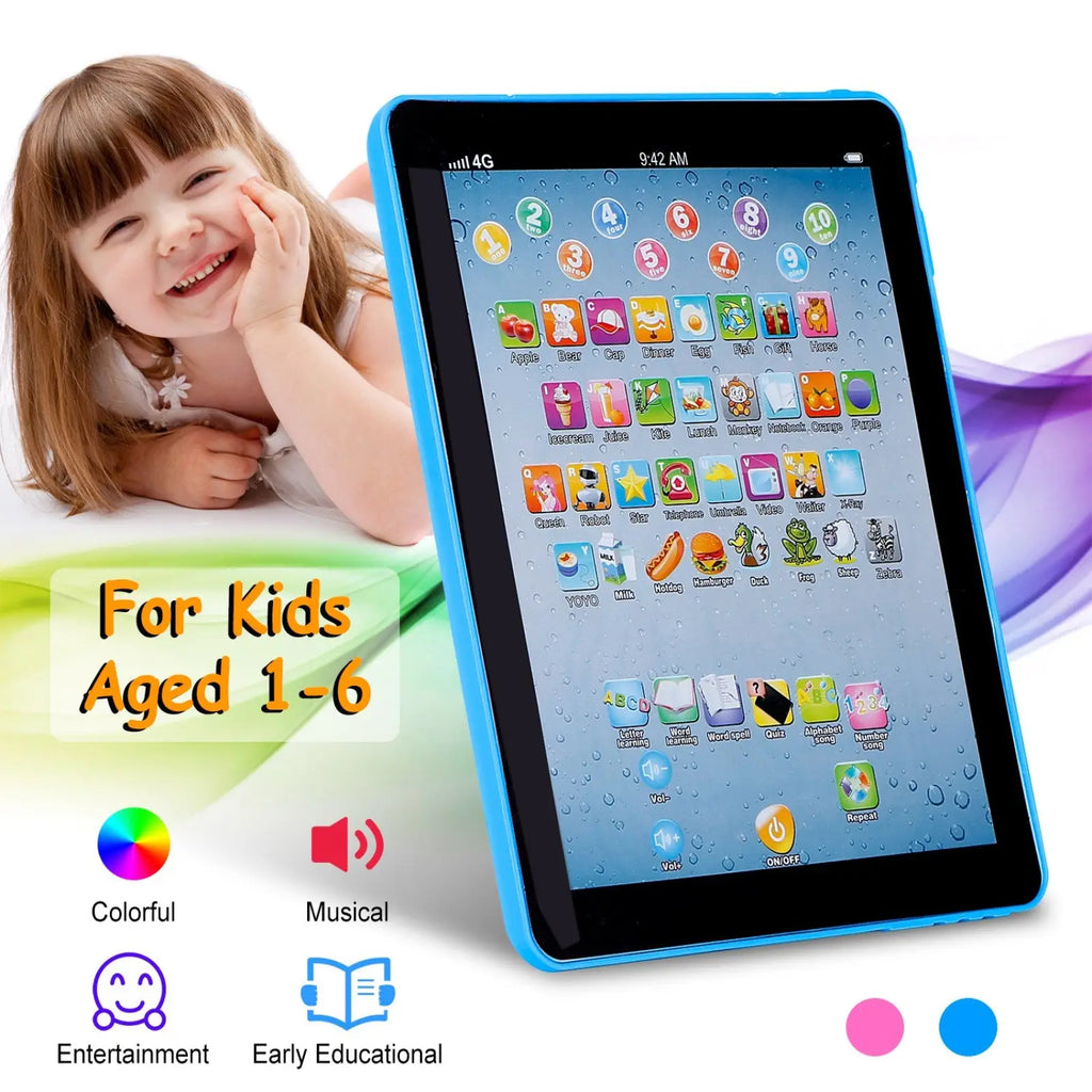 Blue baby learning tablet educational toy with colorful musical apps for toddlers aged 1 to 6 years