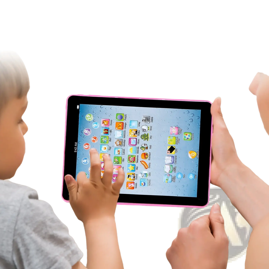 Pink children’s educational tablet with colorful touchscreen and musical features for toddler learning and play
