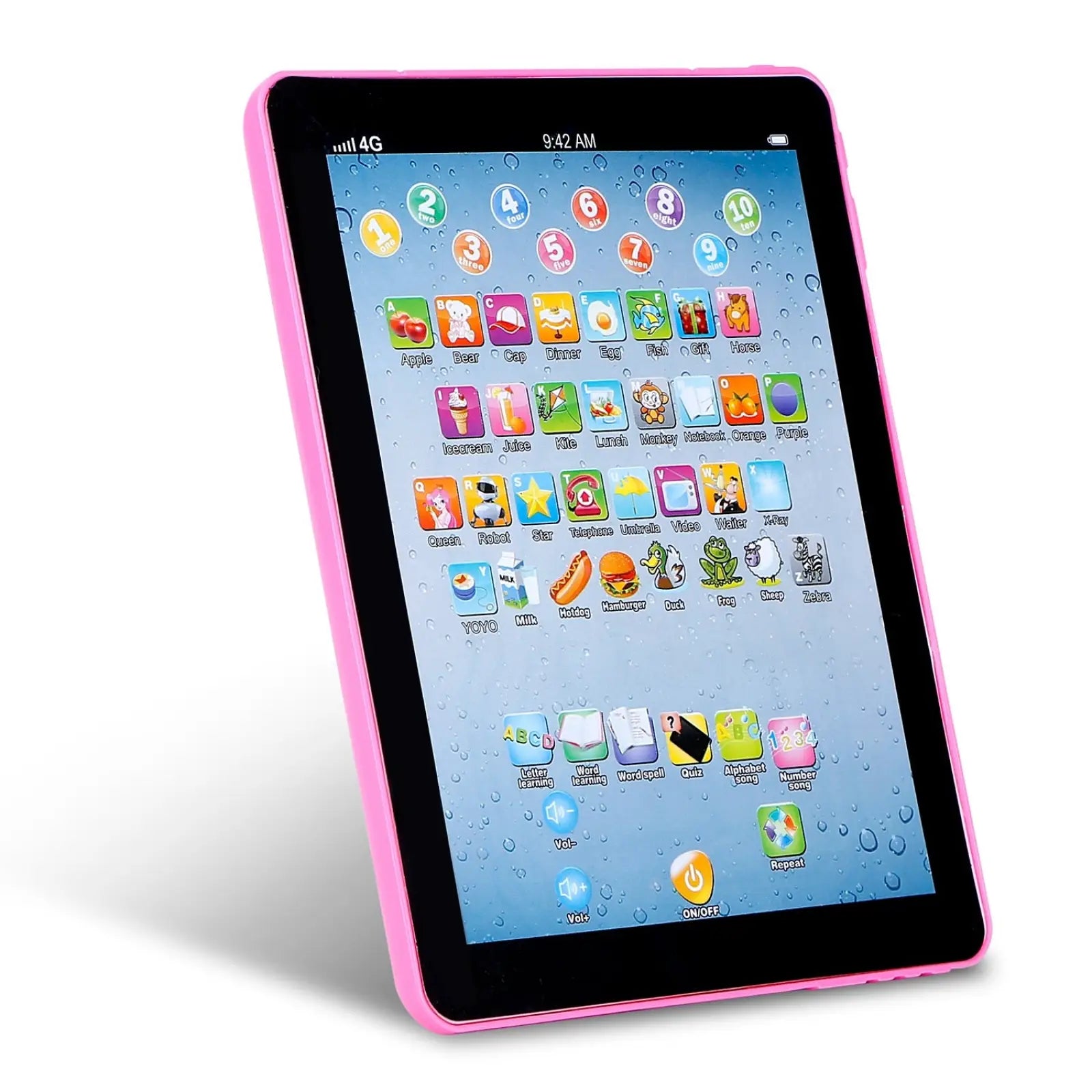 Pink children’s tablet featuring colorful educational apps designed as a baby learning tablet educational toy for toddlers