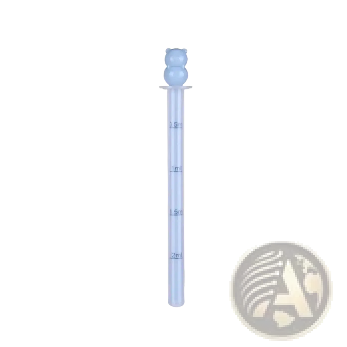 Light blue translucent plastic baby medicine dispenser dropper feeder with bear-shaped bulb top for accurate dosing