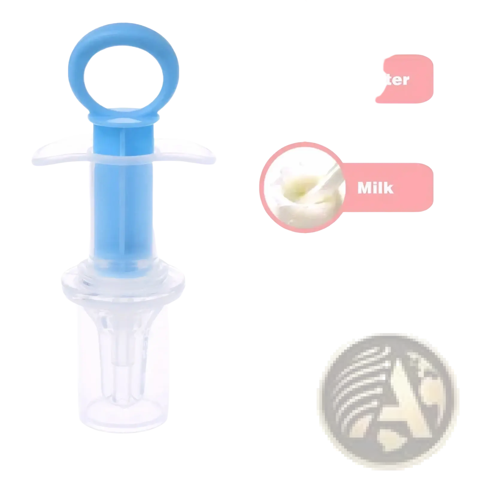Blue and clear plastic baby medicine dispenser syringe dropper with handle for easy gripping and accurate dosing