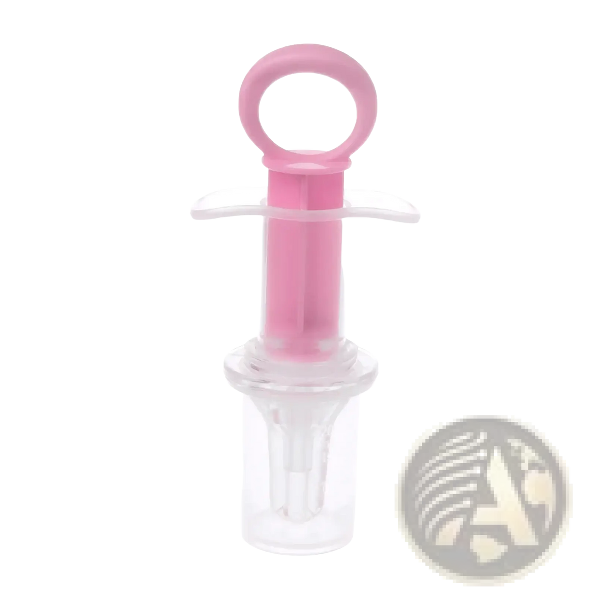 Baby medicine dispenser syringe dropper with pink plastic handle and clear transparent barrel for precise dosing