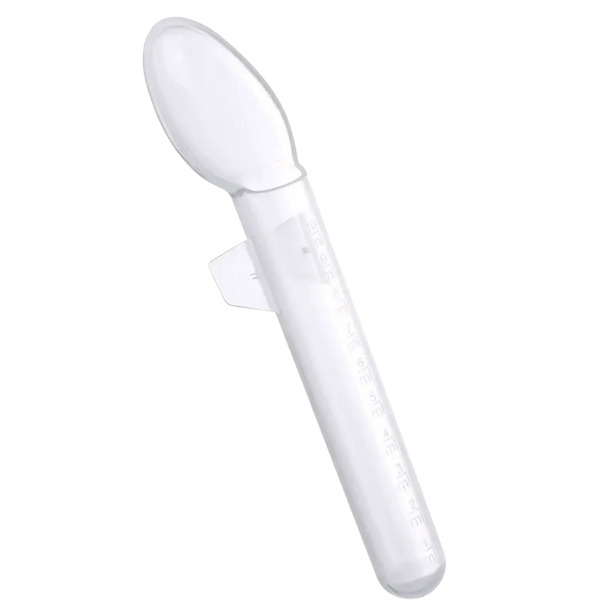 Transparent plastic baby medicine dispenser syringe dropper with clear graduated scale along the handle