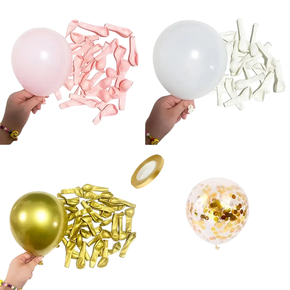 Set of 12-inch baby pink and gold confetti latex balloons in solid and confetti designs for party decoration