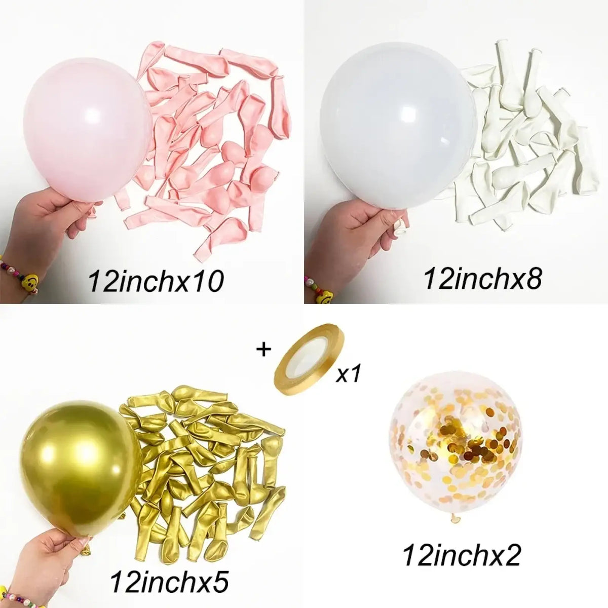 Set of 12-inch baby pink and gold confetti latex balloons in solid and confetti designs for party decoration