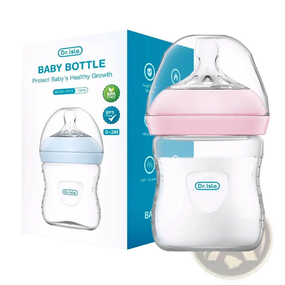 Baby pp bottle with handle 150 and 330ml in pink and clear bpa free plastic for safe feeding