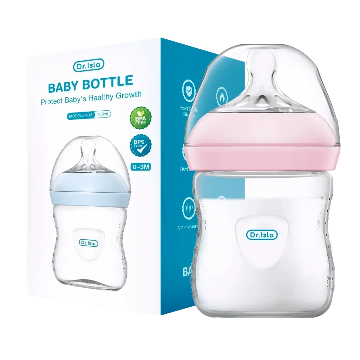 Baby pp bottle with handle 150 and 330ml in pink and clear bpa free plastic for safe feeding