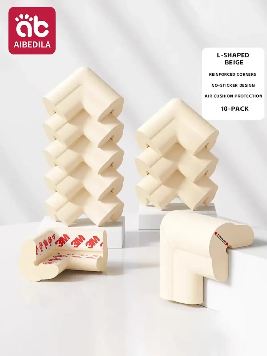 Beige l-shaped baby safety corner guards soft foam edge protectors with reinforced design and 3m adhesive backing