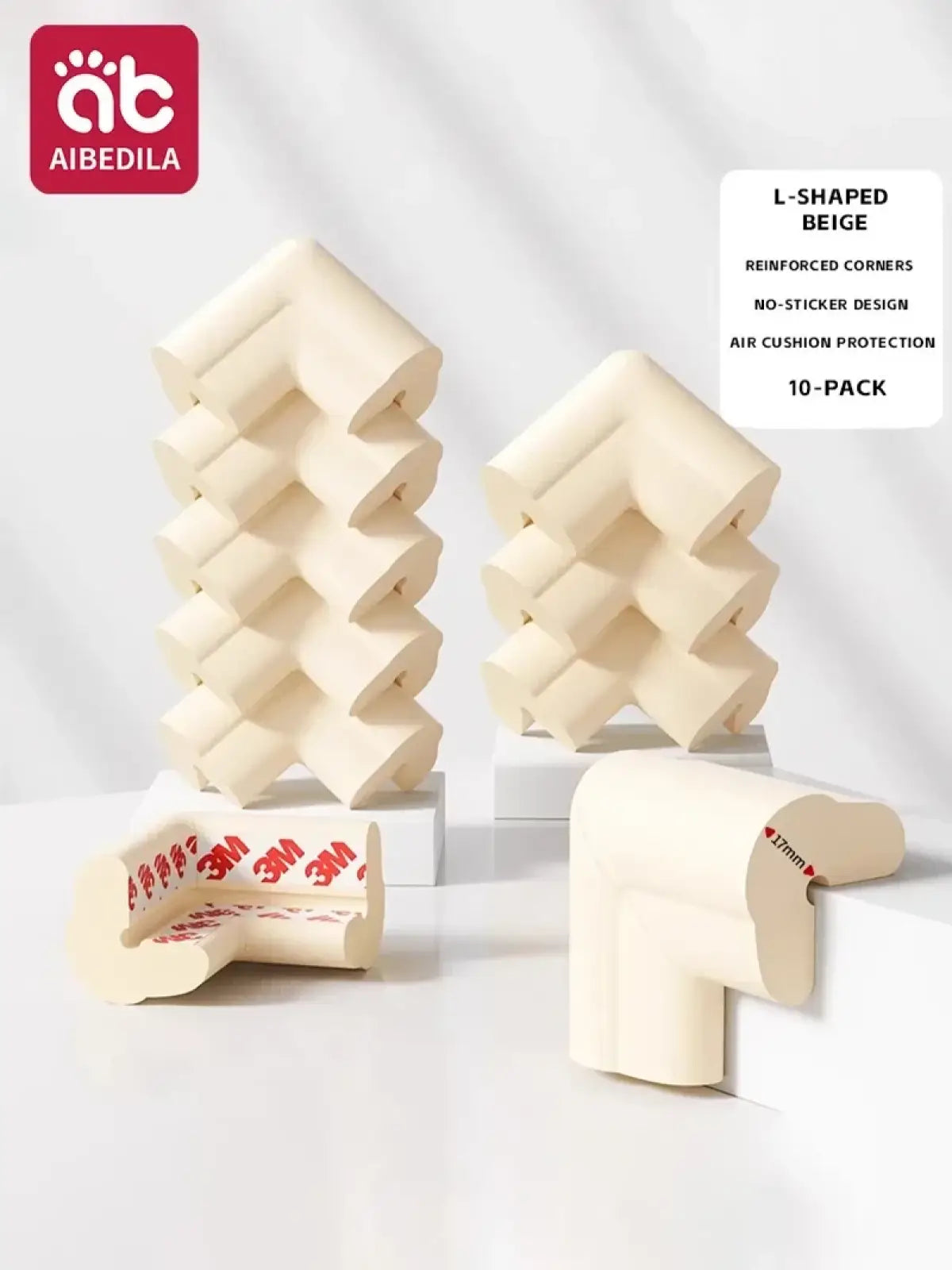 Beige l-shaped baby safety corner guards soft foam edge protectors with reinforced design and 3m adhesive backing