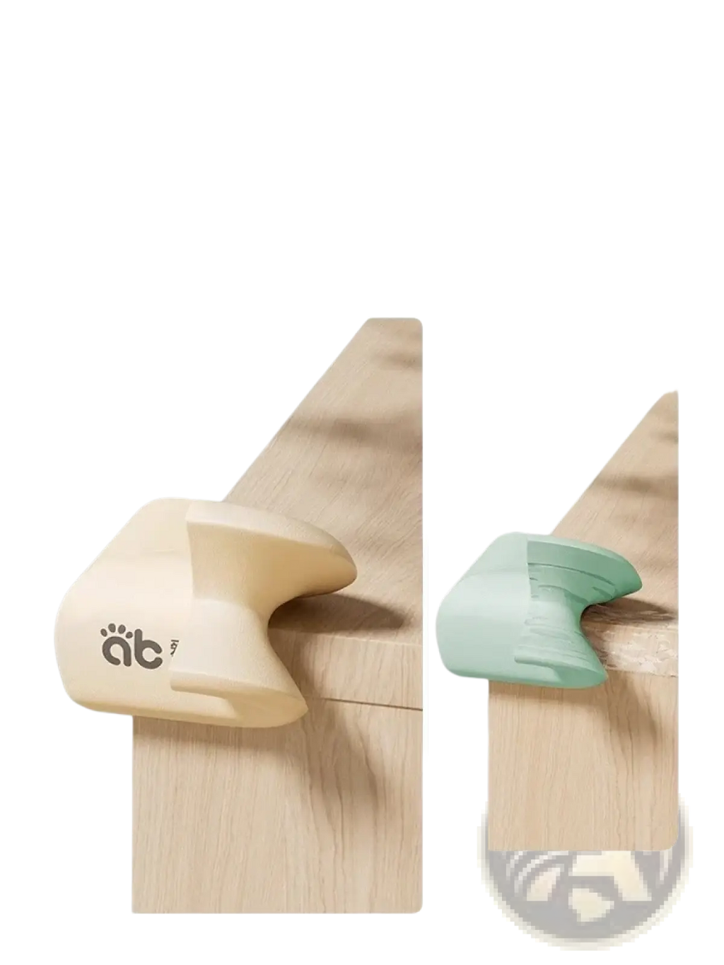 Baby safety corner guards soft foam edge protectors in cream and mint green silicone with a flexible design for furniture edges