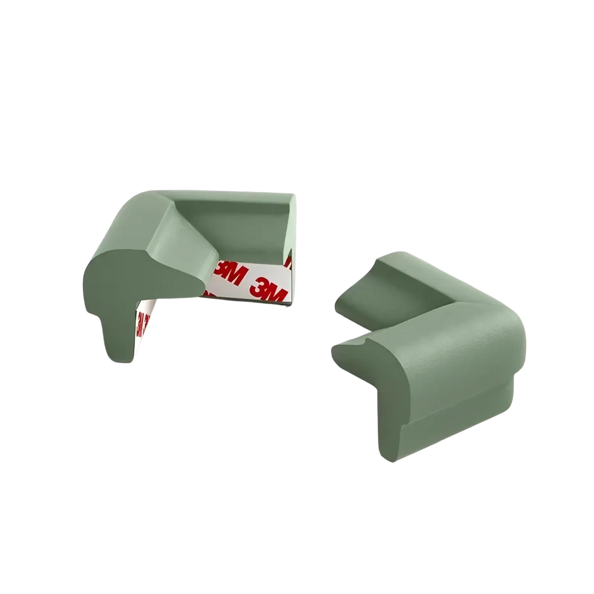 Green l-shaped baby safety corner guards from aibedila made of soft foam with non-sticker adhesive backing