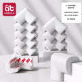 White l-shaped baby safety corner guards with soft foam, reinforced edges, and 3m adhesive backing for protection