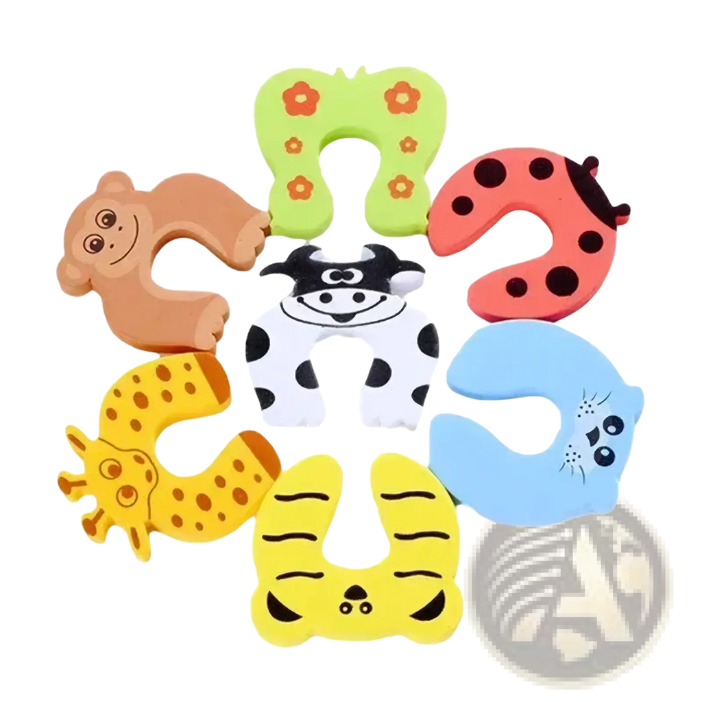Colorful cartoon animal shaped foam baby safety door stoppers designed as finger protectors for childproofing doors