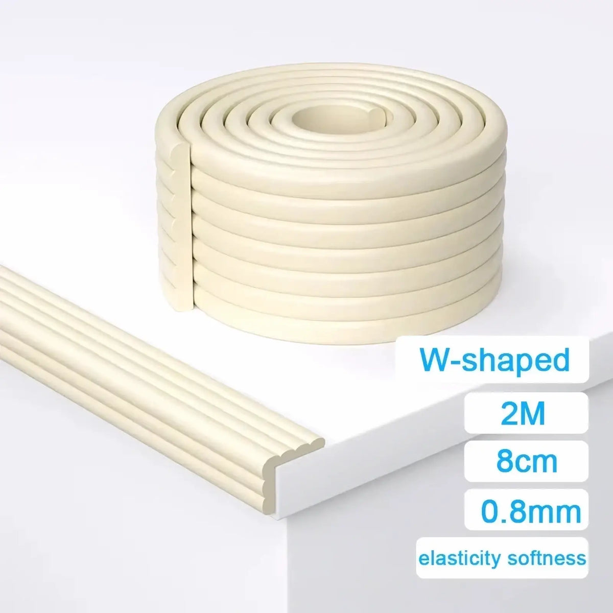 Beige w-shaped foam edge protector strip 2 meters long and 8 cm wide for baby safety cushioning