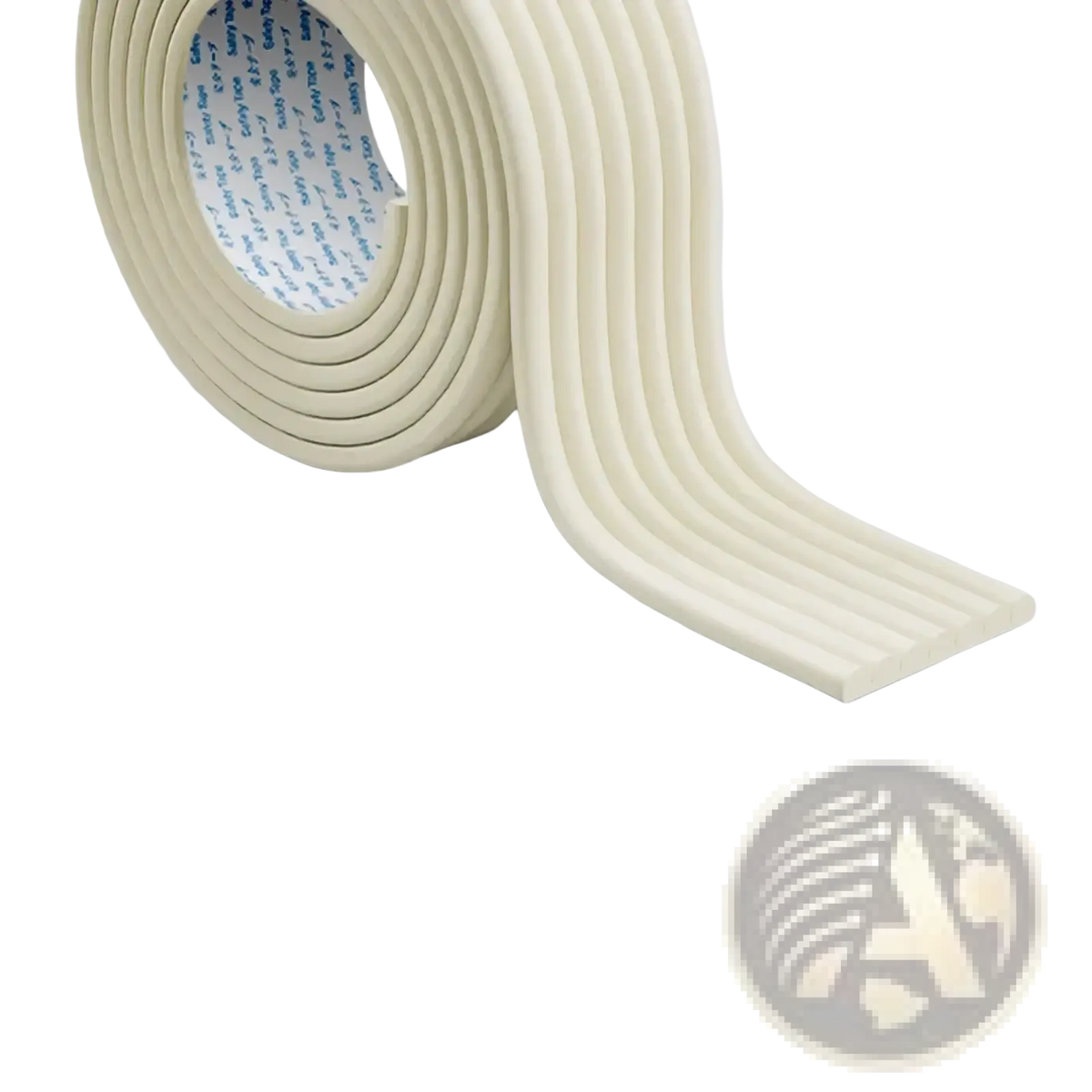 Cream-colored ribbed foam baby safety edge protector strip with peelable adhesive backing 2m length
