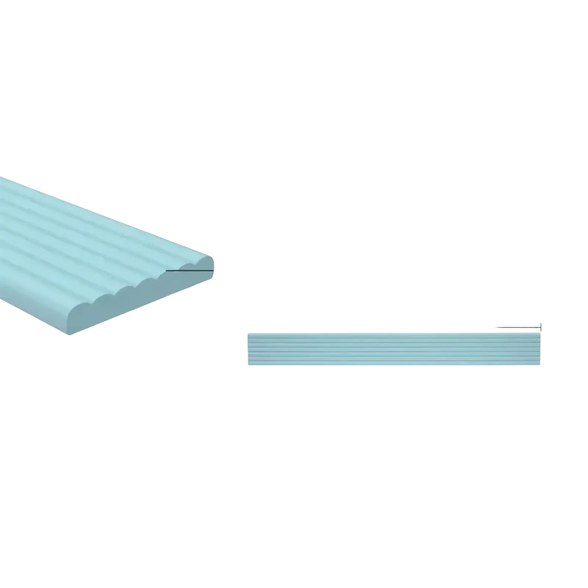 Baby safety edge protector strip 2m made of light blue ribbed foam with scalloped edge for childproofing sharp edges