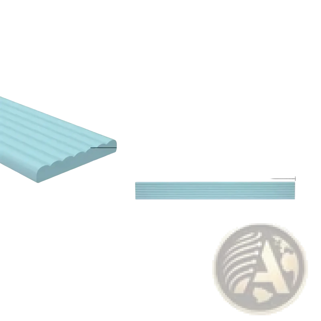 Baby safety edge protector strip 2m made of light blue ribbed foam with scalloped edge for childproofing sharp edges