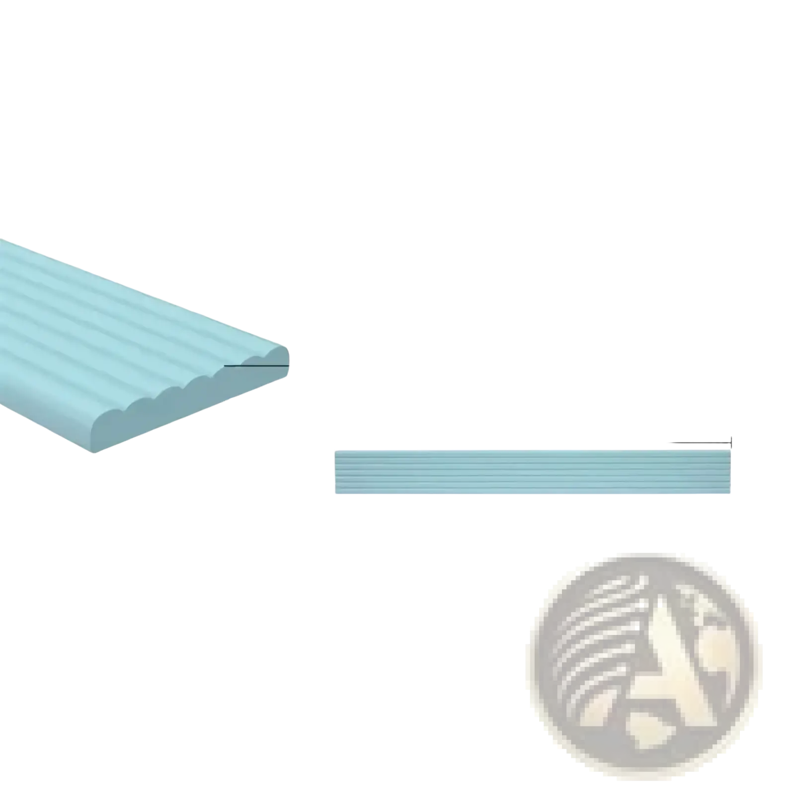 Baby safety edge protector strip 2m made of light blue ribbed foam with scalloped edge for childproofing sharp edges