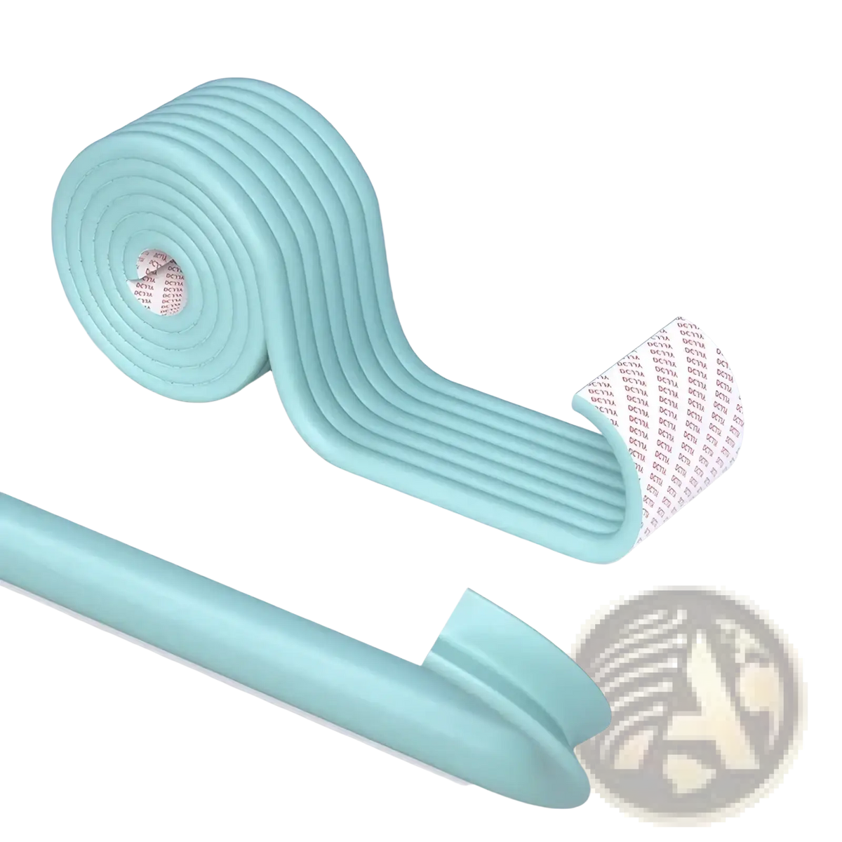 Light blue ribbed foam baby safety edge protector strip 2m with adhesive backing for childproofing sharp edges