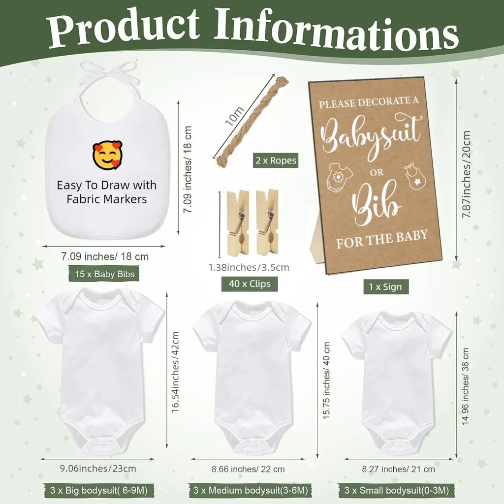 White fabric bib with a smiling emoji design and bow from baby shower bodysuit and bib decorating game kit