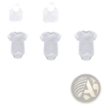 White baby onesies with adjustable necklines and short sleeves for newborns in a baby shower diy bodysuit and bib kit