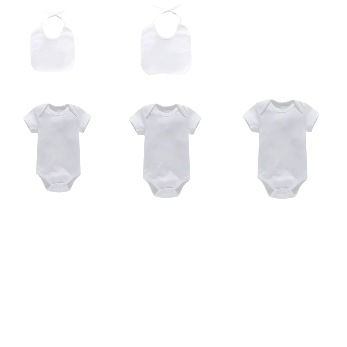 Set of 42 white cotton baby onesies and bibs in two styles for baby shower diy bodysuit and bib decorating game kit