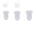 White baby onesies with adjustable necklines and short sleeves for newborns in a baby shower diy bodysuit and bib kit